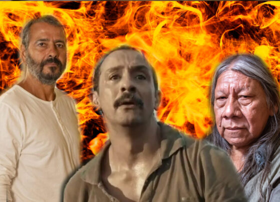 José Inocêncio (Marcos Palmeira), Tião Galinha (Irandhir Santos) e Chico (Mac Suara) em Renascer