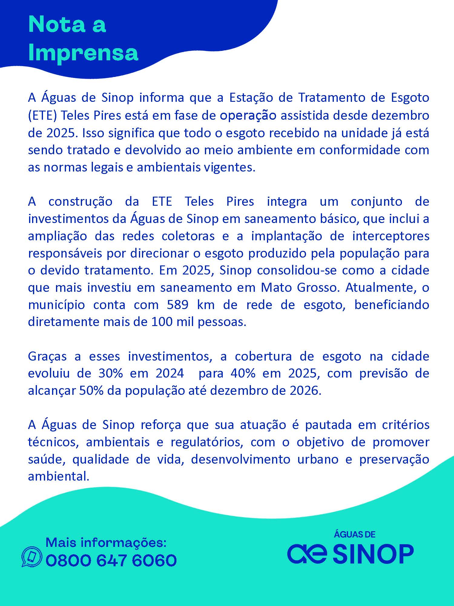 Após Silêncio, Águas de Sinop se Manifesta, Mas Deixa Questões-Chave